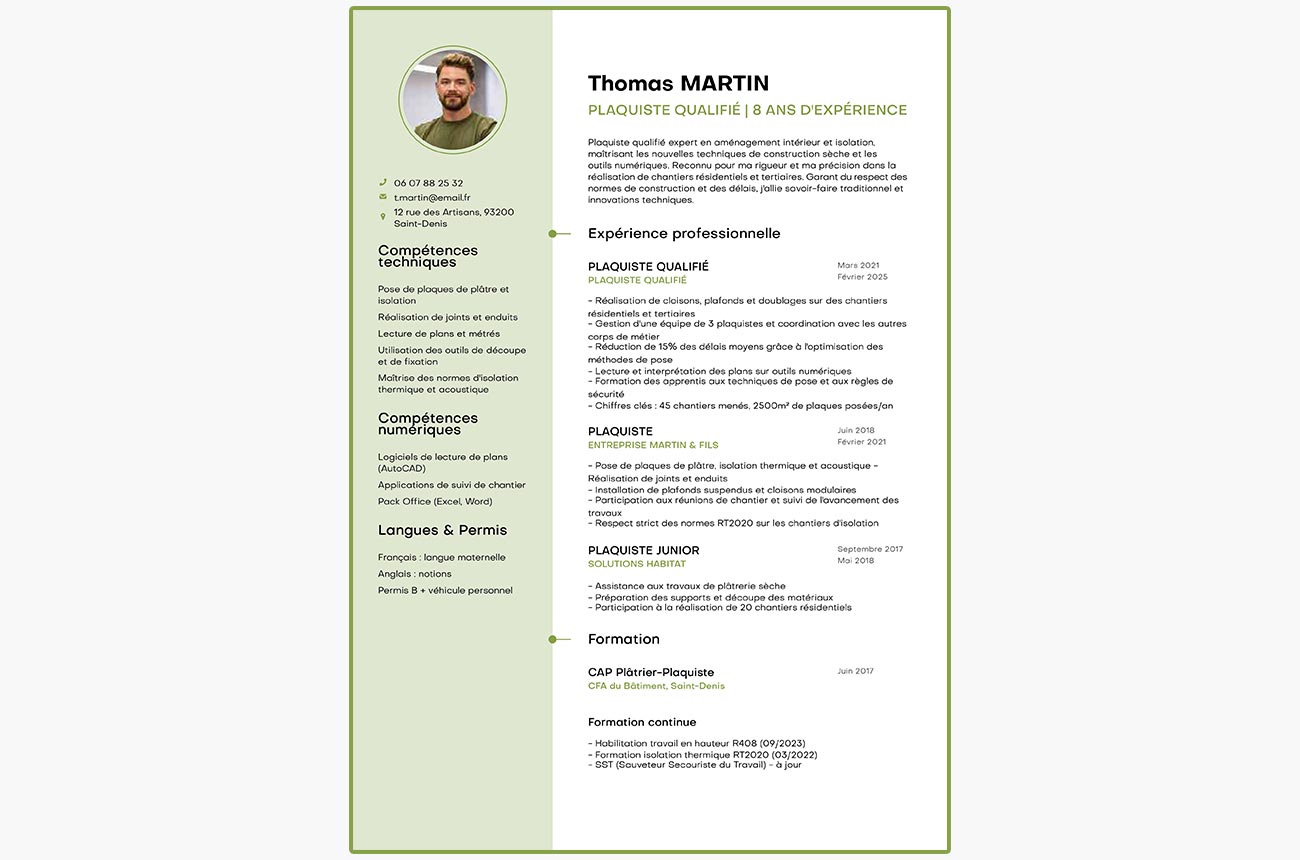 exemple de cv de plaquette